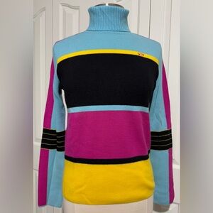 Escada Sport 100% Merino Wool Striped Turtleneck Sweater Apres Size Medium EUC